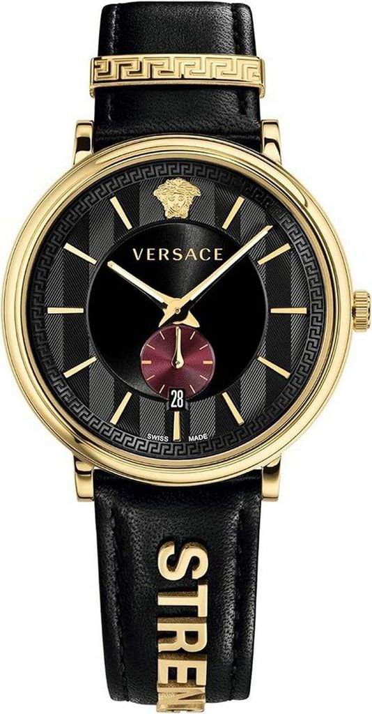 Versace VBQ050017 V-Circle schwarz gold rot Leder Herren Uhr NEU