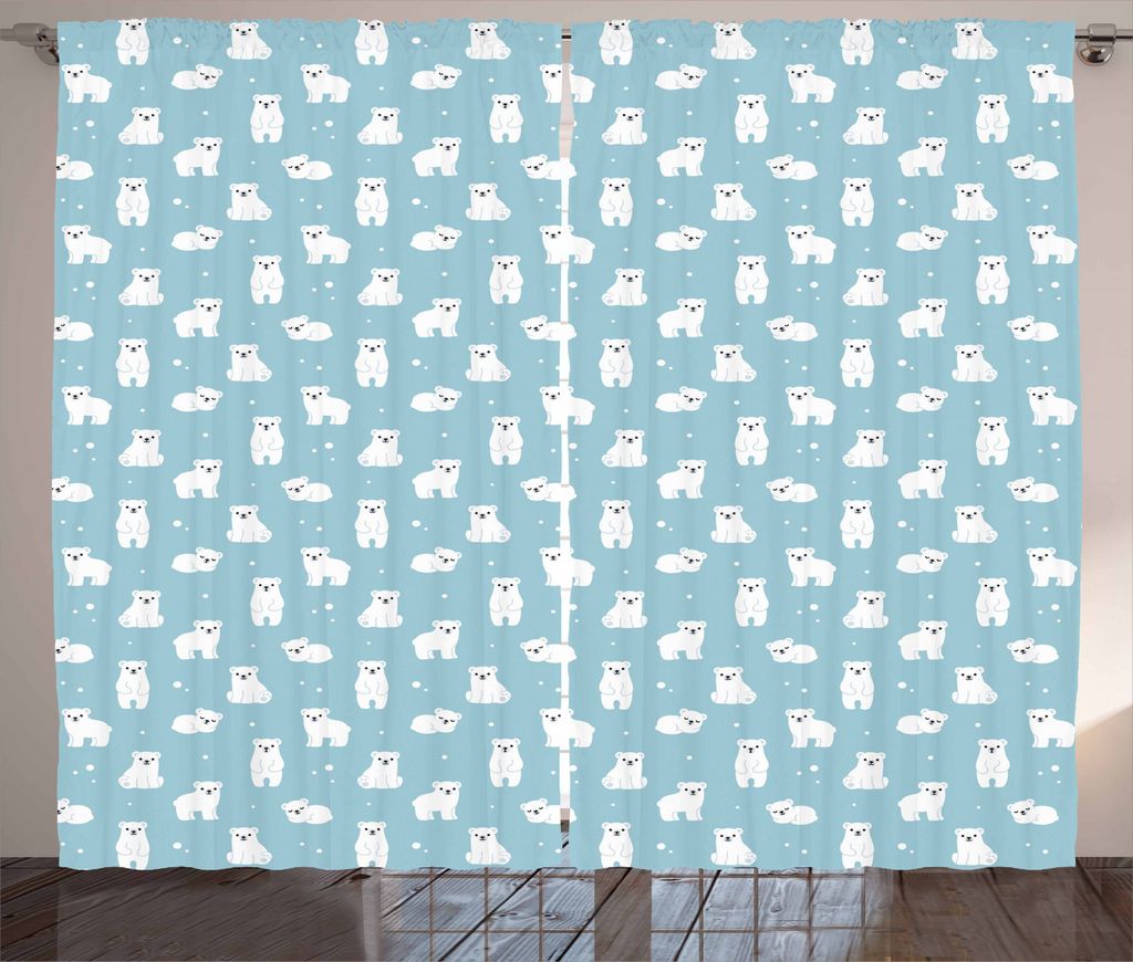 ABAKUHAUS Baby Rustikaler Vorhang, Cartoon Eisbären, Wohnzimmer Universalband Gardinen mit Schlaufen und Haken, 280 x 245 cm, Blassblau Weiß