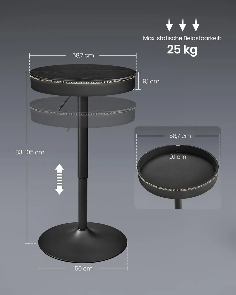 Table mange-debout réglable noire Collection EKHO pour cuisine et bar - 5