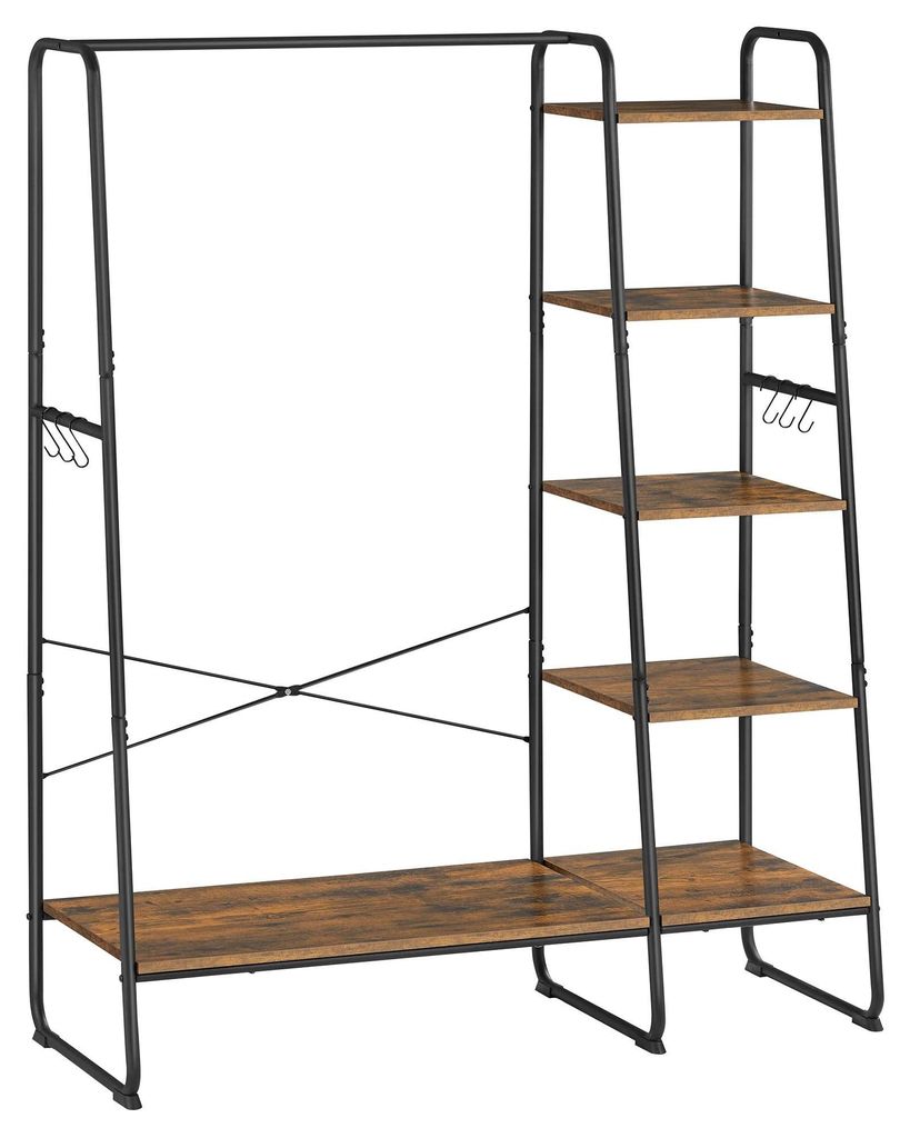 Kleiderständer - Garderobenständer - Mit Kleiderstange - Schuhablage - Mit 6 abnehmbaren Haken - Montage erforderlich - Weiß