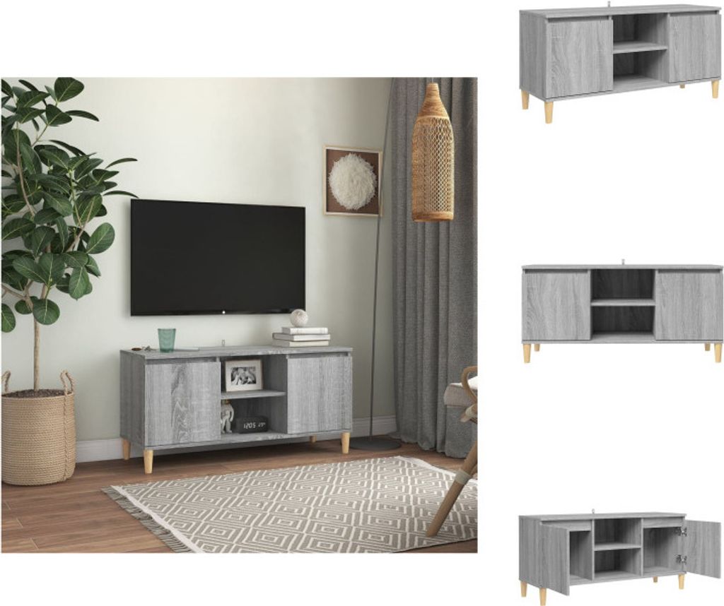 vidaXL TV-Schrank mit Massivholz-Beinen Grau Sonoma 103,5x35x50 cm - TV-Möbel