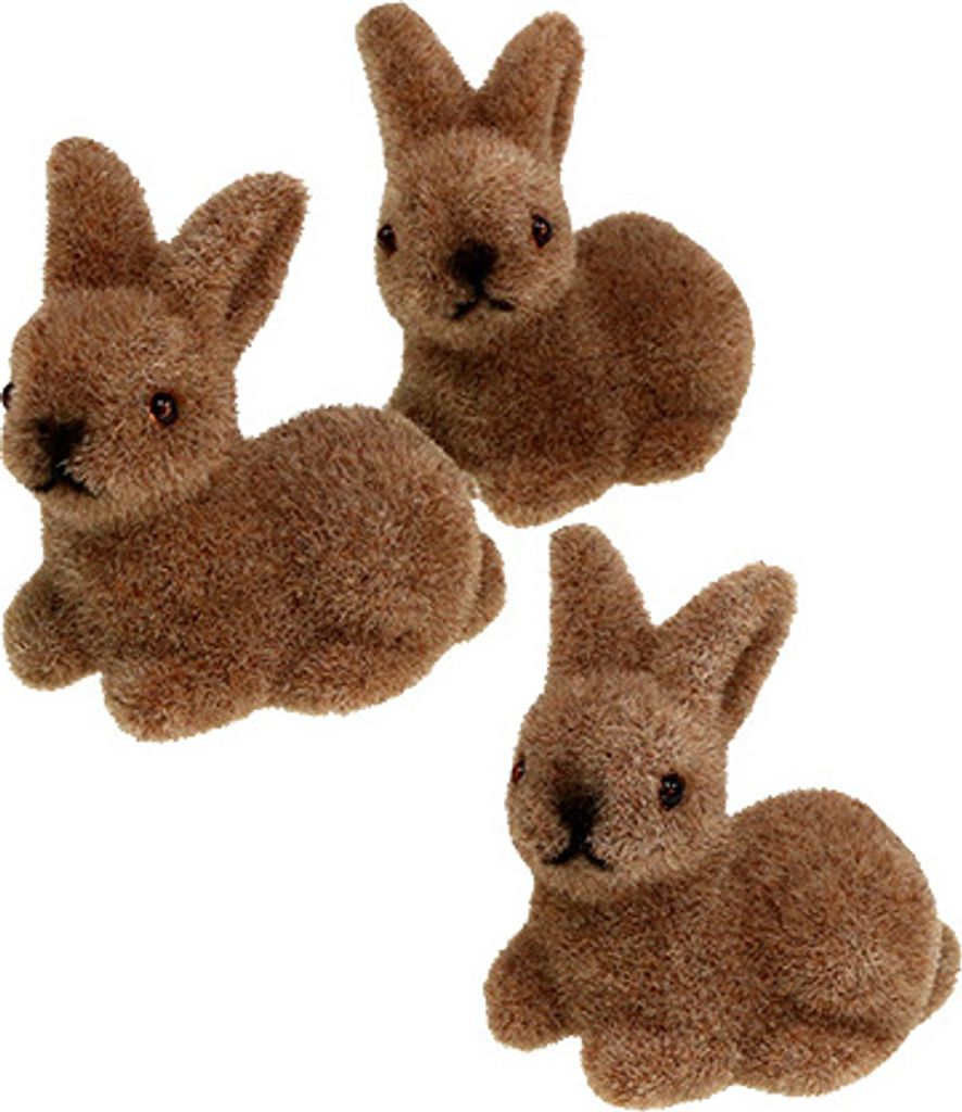 Deko-Hasen 5cm beflockt Braun 16 St - Osterdeko Figuren Set, 16 Stück