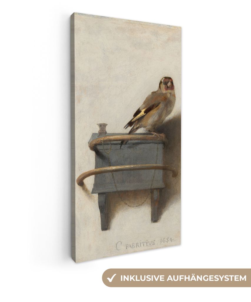 MuchoWow - Leinwandbilder - Stieglitz - Alter Meister - Carel Fabritius, Wandbild, Wanddeko Bilder Wohnzimmer, 20x40 cm