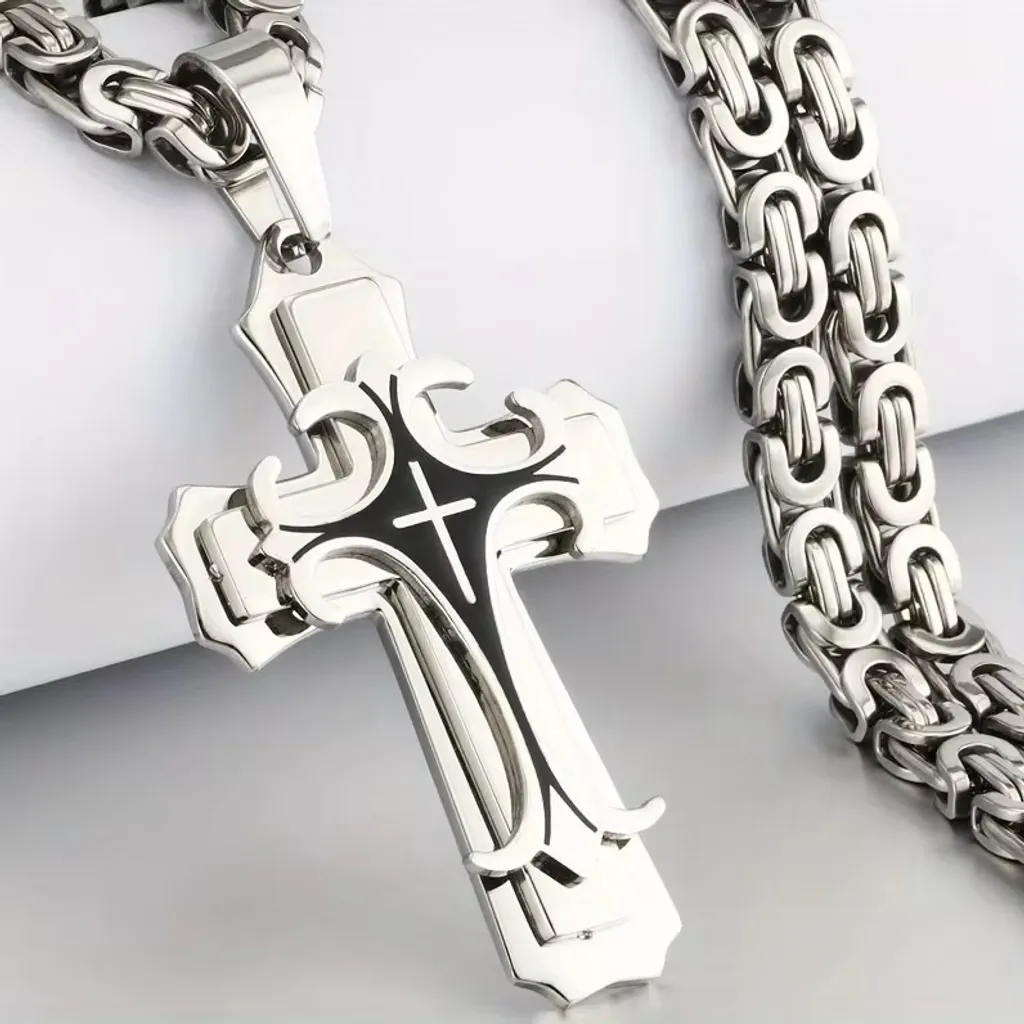 Collier homme BE-32553 en argent avec croix moderne KP32553 chic