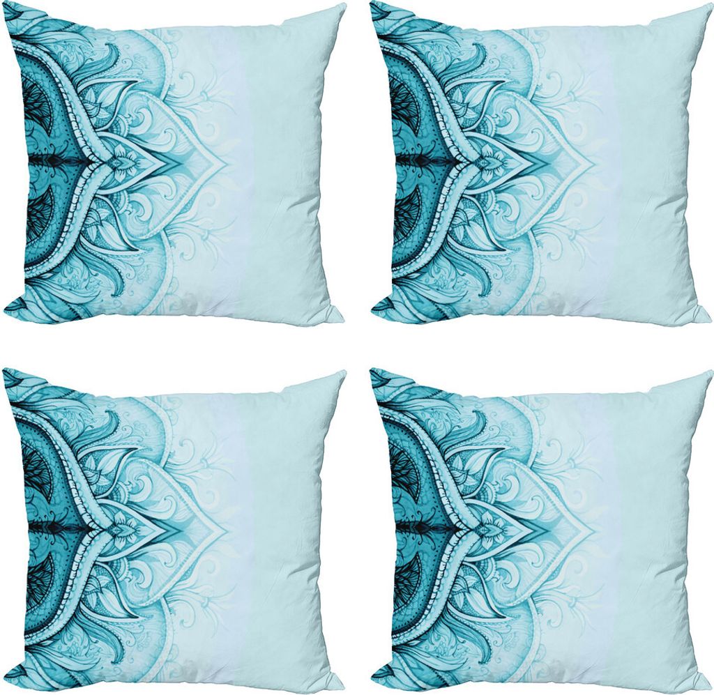 ABAKUHAUS Mandala Kissenbezug Set (4 Stück), dekorative Spitze, Moderner Doppelseitiger Digitaldruck, 60 cm x 60 cm, Wasser