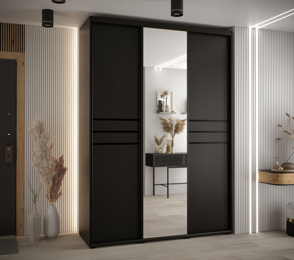 Kleiderschrank YVONA 11 - 180/60 cm, schwarz / schwarz
