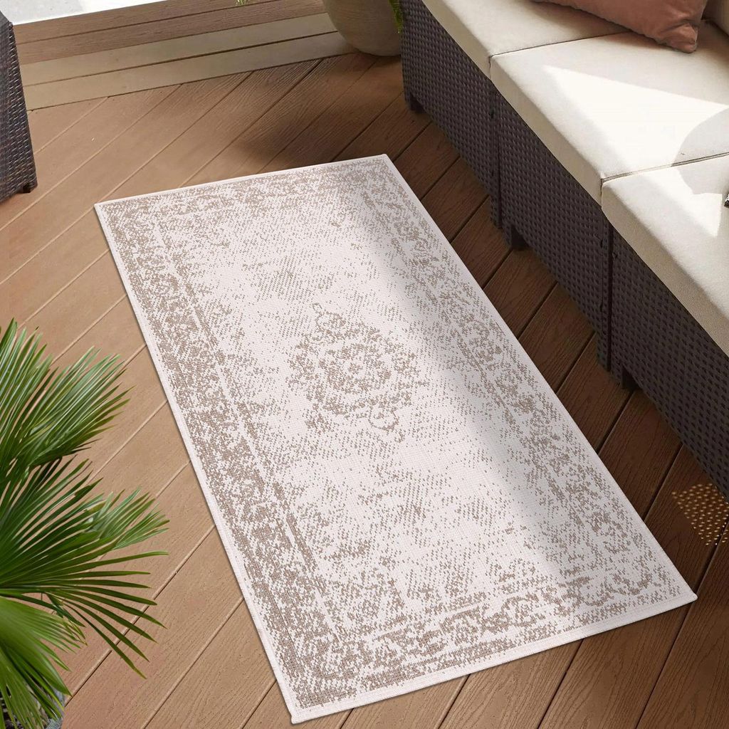 Teppich Outdoor Wetterfest - Creme, Beige - Wendeteppich - 80x150 cm - Ornamente