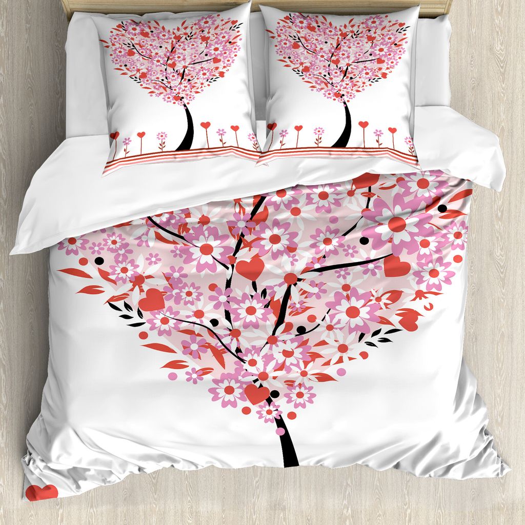 ABAKUHAUS Valentine Bettbezug, Heart Shaped Baum, Milbensicher Allergiker geeignet mit Kissenbezügen, 200 cm x 200 cm - 80 x 80 cm, Mehrfarbig