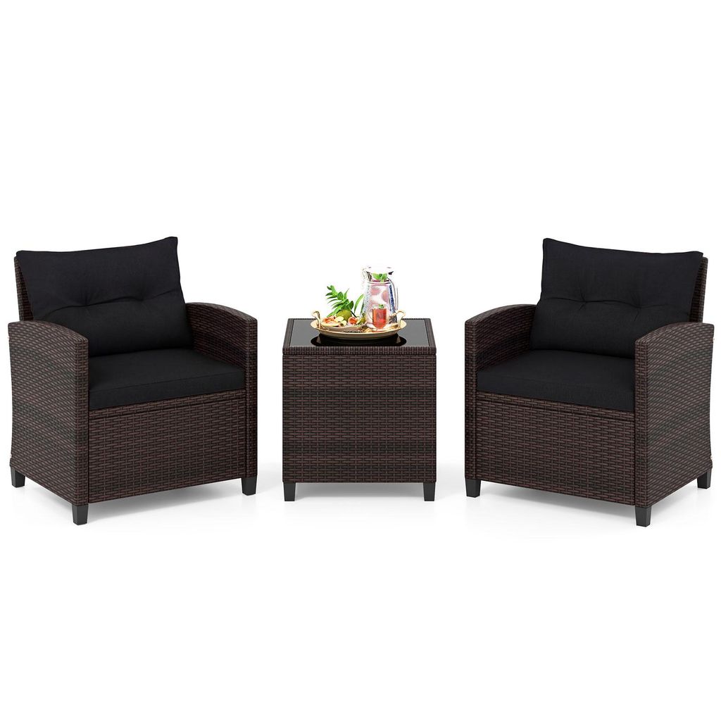 COSTWAY Gartenmöbel Set Polyrattan, 3-tlg. Balkonmöbel Set Produktbild 