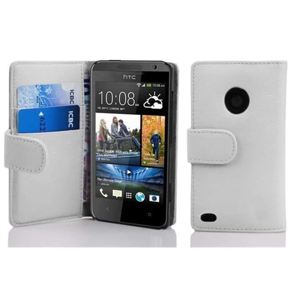 Custodia Cadorabo HTC Desire 300 Bianco: Cover in Similpelle Elegante