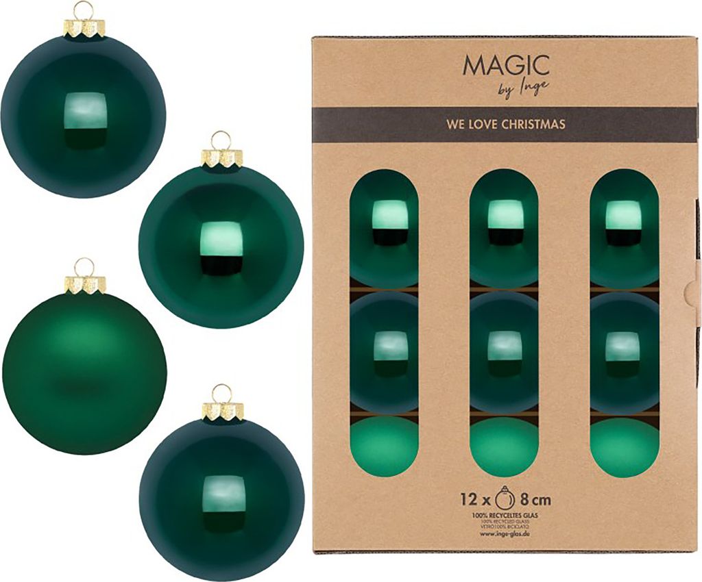 Weihnachtskugeln Glas 8cm 12 Stück - Fir Green Produktbild 