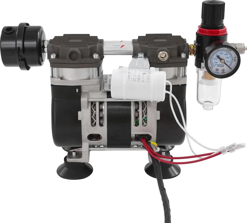 Vakuumpumpe/Unterdruckpumpe - Einstufig - EU 220 V - Vakuum −90 kPa - Fördermenge 58 l/min - G1/4 (6,35 mm) Anschlüsse - Max. 2,8 bar