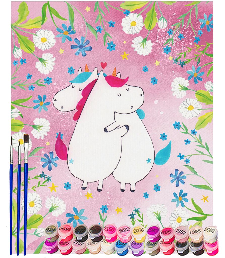 Mr. & Mrs. Panda Malen nach Zahlen Einhorn Mitteilung 40 x 50 cm Mit Rahmen - Rot Pastell - Geschenk, DIY, leinwand malerei, Partner, acryl malset,...