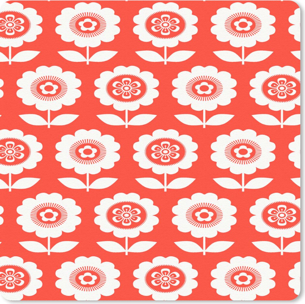 MuchoWow Mauspad Mousepad Blumen - Muster - Rot 20x20 cm - Mousepads - Maus Mat - Pad - Mausunterlage - Desk Mat - Bureauartikeln