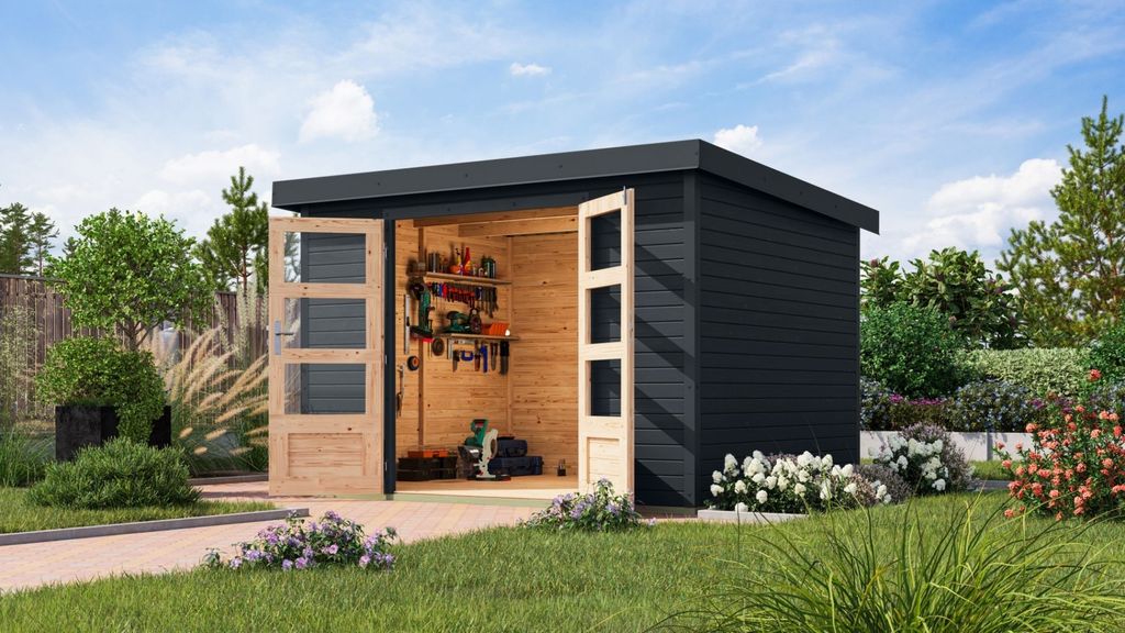 Karibu Gartenhaus Hybridhaus Metall Jupiter 5 anthrazit 298,5x242,5x209 cm