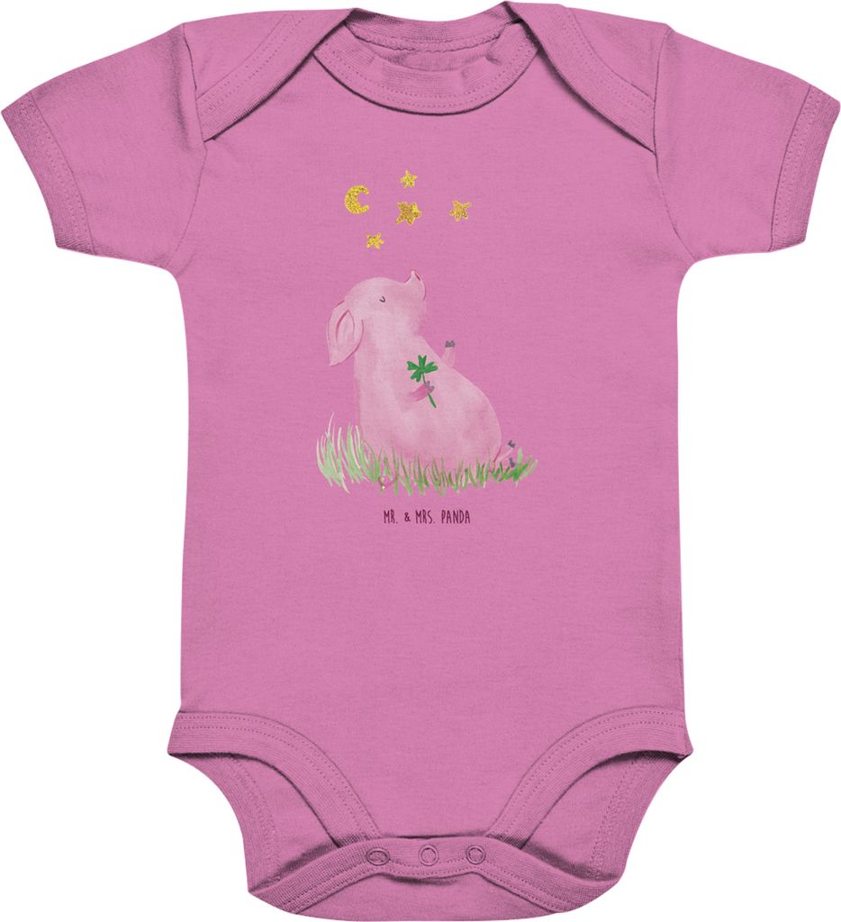 Mr. & Mrs. Panda overall baby Schwein Glück 6. - 12. Monat - Bubble Gum Pink - Geschenk, Strampler, Motivation, Ziele, Sterne, babykleidung body, ...