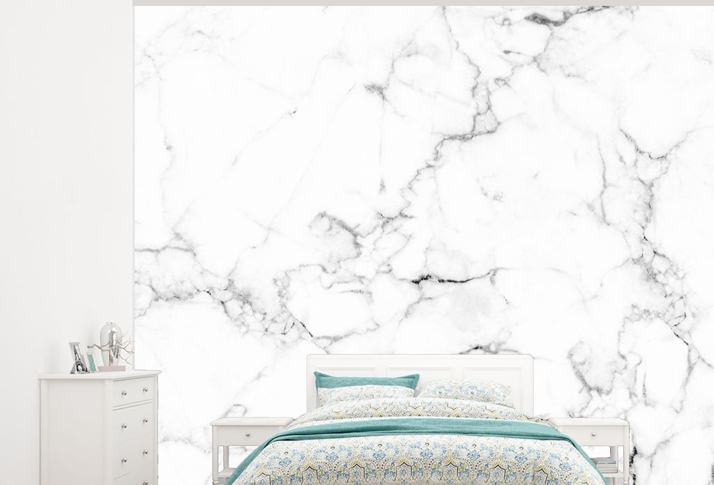 MuchoWow Fototapete für Wohnzimmer oder Schlafzimmer Wandtapete Vinyl Motivtapete Marmor - Weiß - Grau - Luxus - Marmoroptik - Strukturiert - 3...
