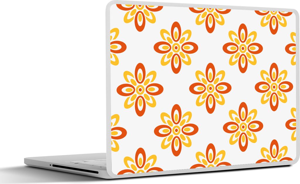 MuchoWow Laptop Aufkleber Sticker Cover Muster - 70er Jahre - Blumen - Orange 30x21 cm - Sticker für Laptop - Selbstklebend