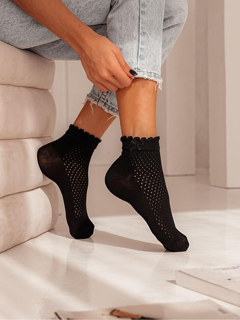 Chaussettes pour femmes Milena, motif ajouré avec nœud, Image du produit 
