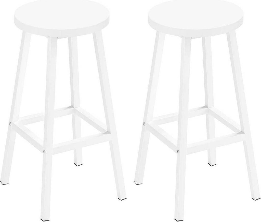 Klihome Barhocker rund, mit Metallgestell, Fußstütze, für Bar Kücheninsel Esszimmer, Weiß