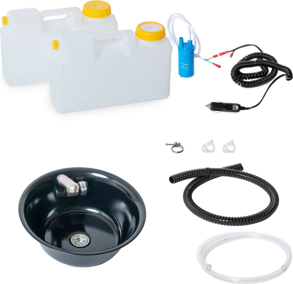 12V Campingspüle Küchenblock Waschbecken Spülbecken VW 32cm Schwarz integriert