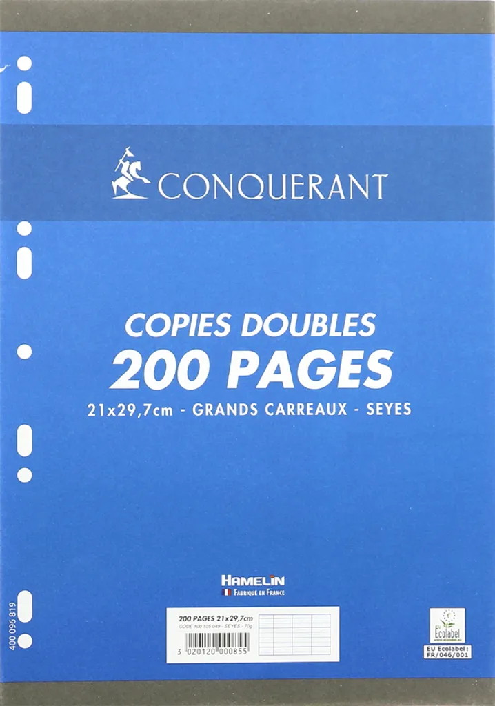 Feuilles Mobiles A4 pour Classeur - Conquérant Sept Seyes 100 Feuillets