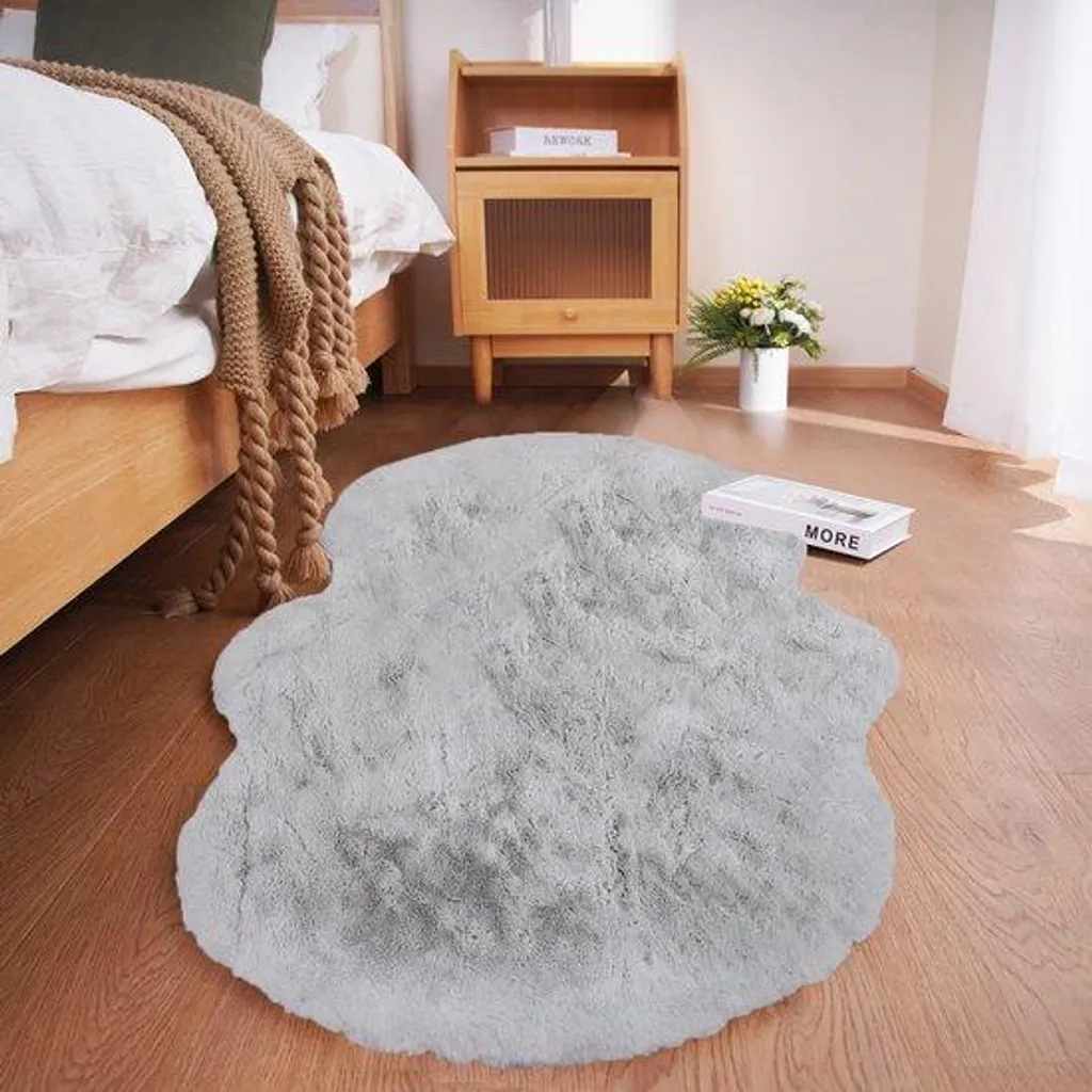Tapis de salon gris lavable 60x120 cm - Texture douce antidérapante