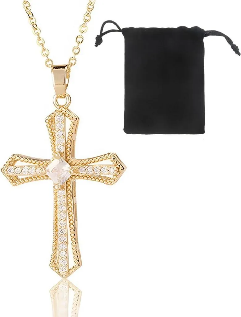 VJUYSW Collier Croix en Or 18K pour Femme - Bijou Hypoallergénique
