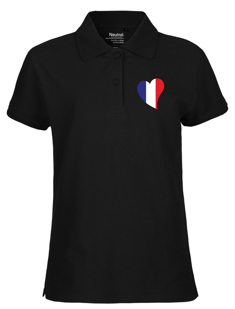 Huuraa Damen Polo Shirt Frankreich Flagge Herz M Black Bio Baumwolle Fairtrade Poloshirt Geschenkidee