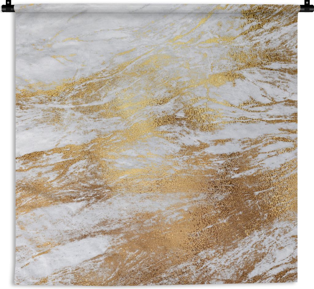 MuchoWow Wandteppich Wandbehang Marmor - Muster - Gold - Weiß 150x150 cm Tapisserie Dekoration Wandtuch - Wohnaccessoires - Modernes