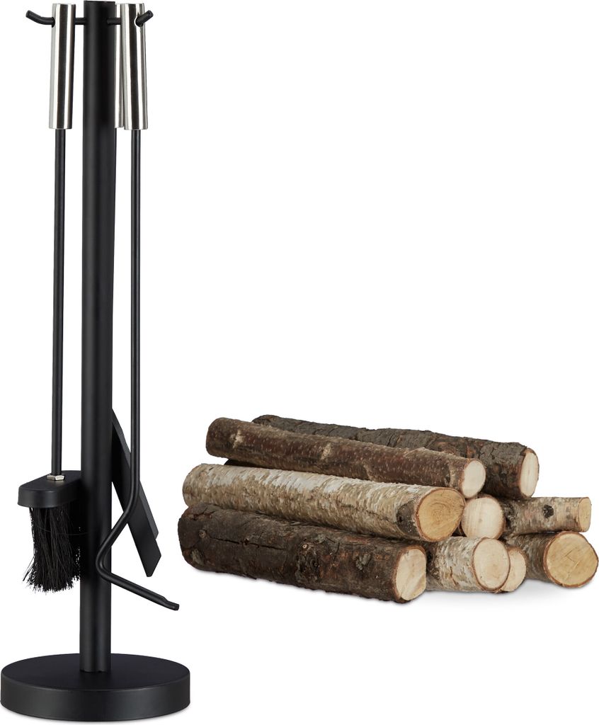 relaxdays Kaminbesteck modern 4-teilig mit Ständer