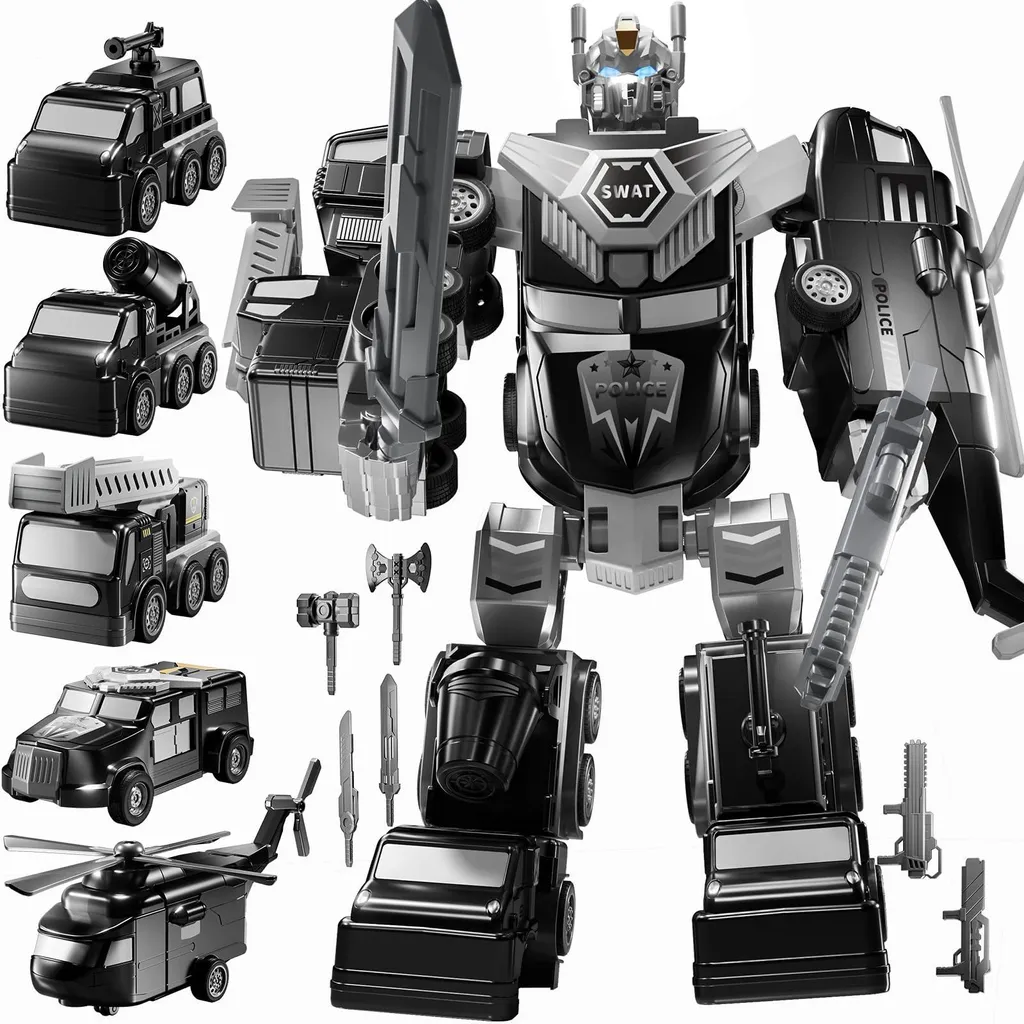 Jeu de construction robot de chantier noir transformable 5 en 1