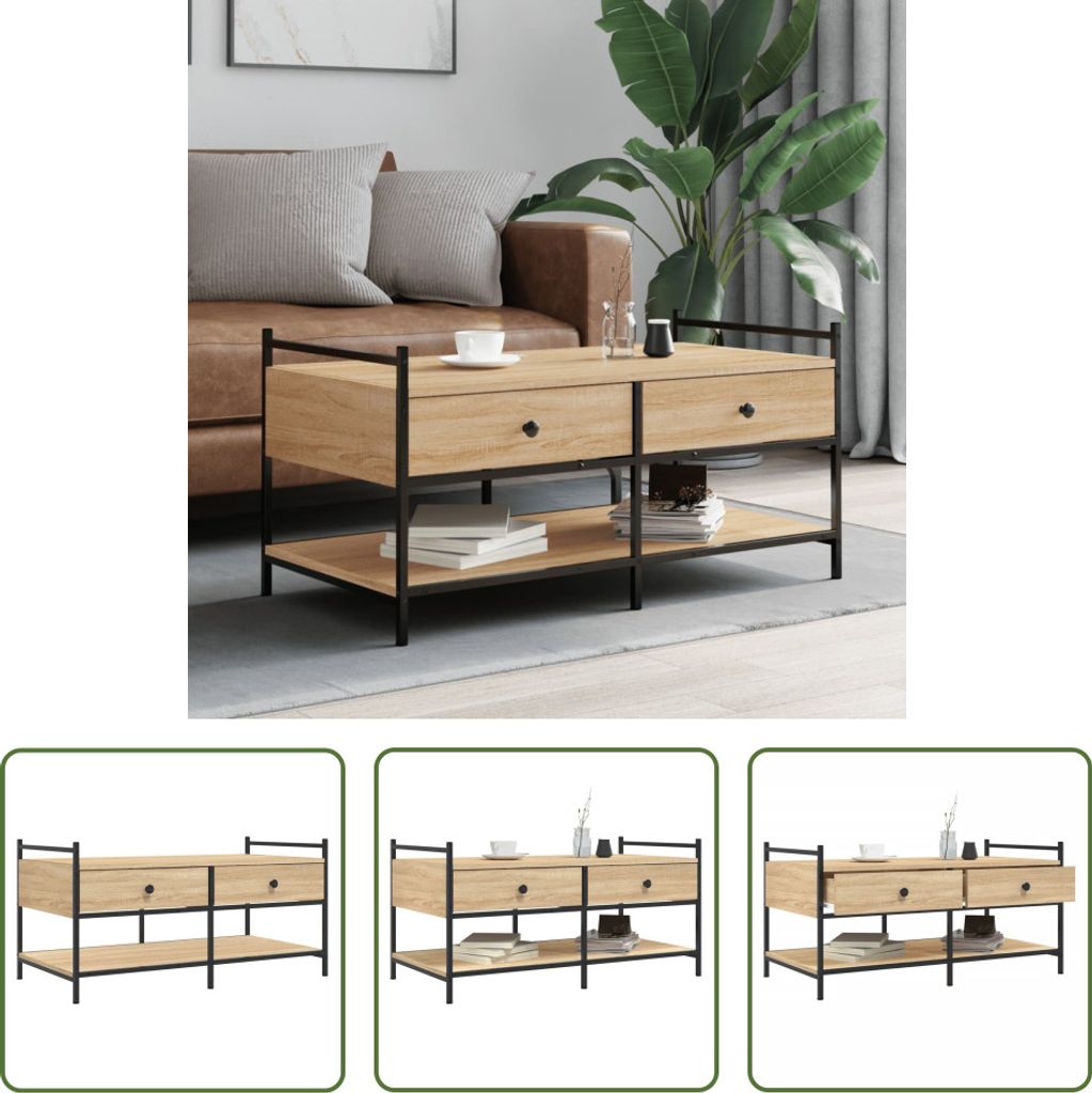 The Living Store Couchtisch Sonoma-Eiche 99x50x50 cm Holzwerkstoff