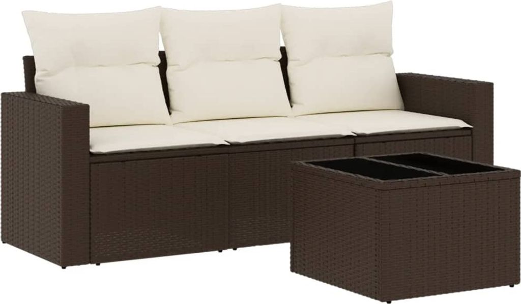 4-tlg. Garten-Sofagarnitur mit Kissen Braun Poly Rattan