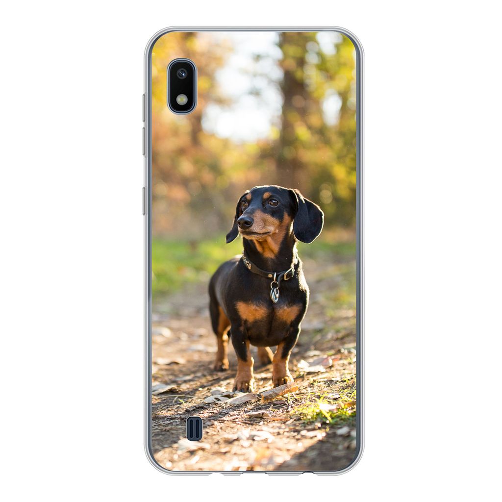 MuchoWow Handyhülle Schutzhülle Hülle für Samsung Galaxy A10 Ein schöner Dackel im Wald Silikon Softcase Handy Hülle - Schutzhülle