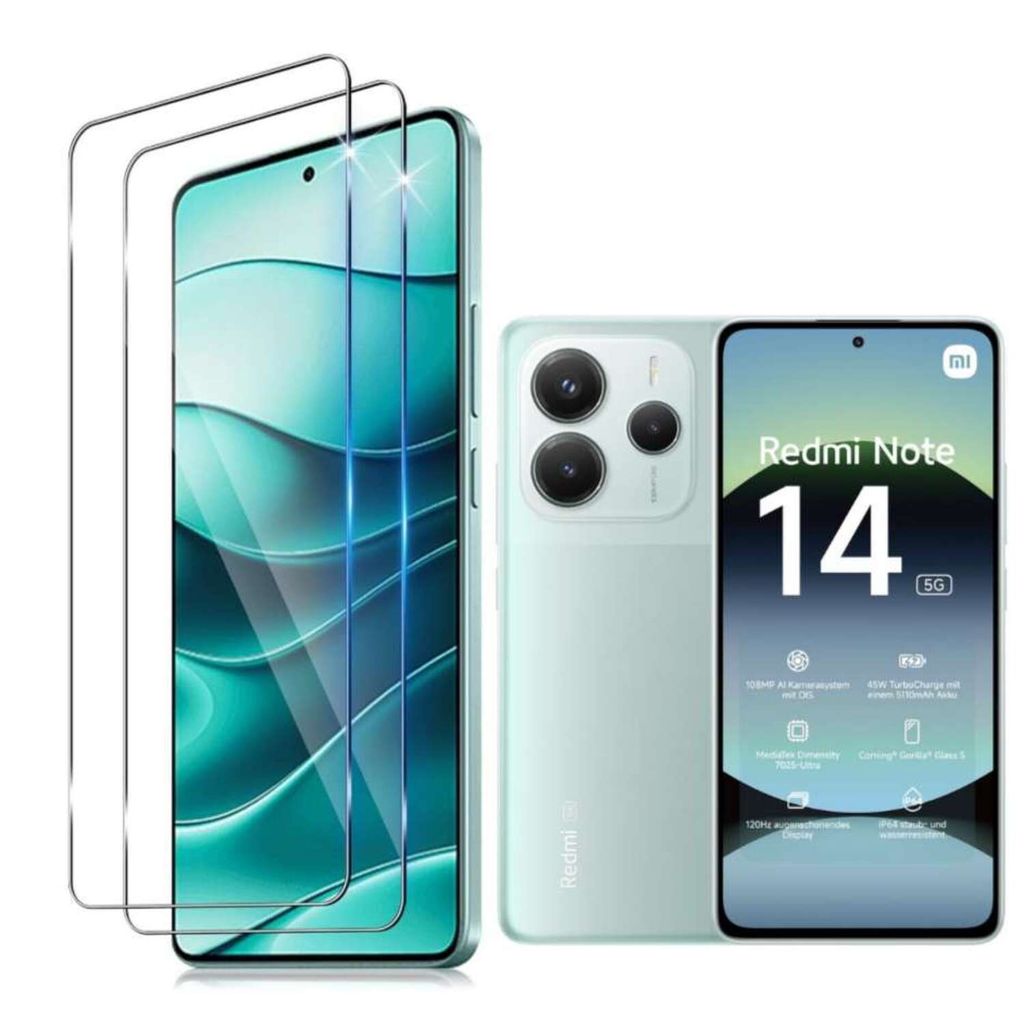 CLM-Tech 2er Set Schutzfolie kompatibel mit Xiaomi Redmi Note 14 5G / 4G Panzerfolie Panzerglas Crystal Clear Displayschutz 9H Glas Displayfolie Sc...