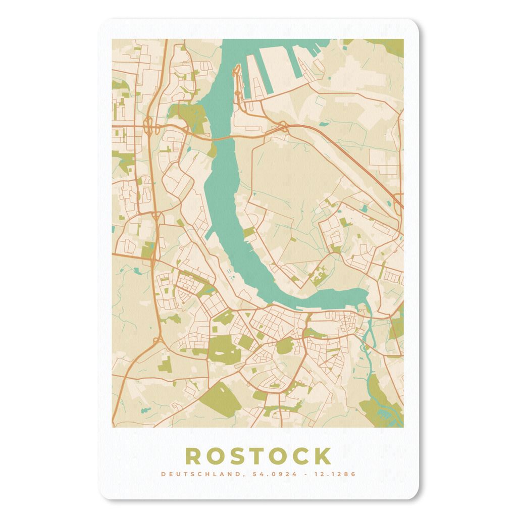 MuchoWow Mauspad Mousepad Rostock - Karte - Stadtplan - Vintage 18x27 cm - Mousepads - Maus Mat - Pad - Mausunterlage
