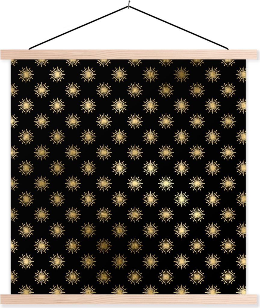 MuchoWow Textilposter Muster - Sonne - Gold 120x120 cm mit holzfarbenen Rahmen - Textil-Poster