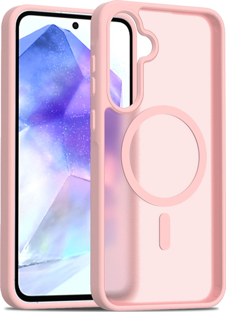 Magnetisch Hülle für Samsung Galaxy A55, Kompatibel mit MagSafe, Transluzente Matt Rückseite Stoßfeste Handyhülle Pink