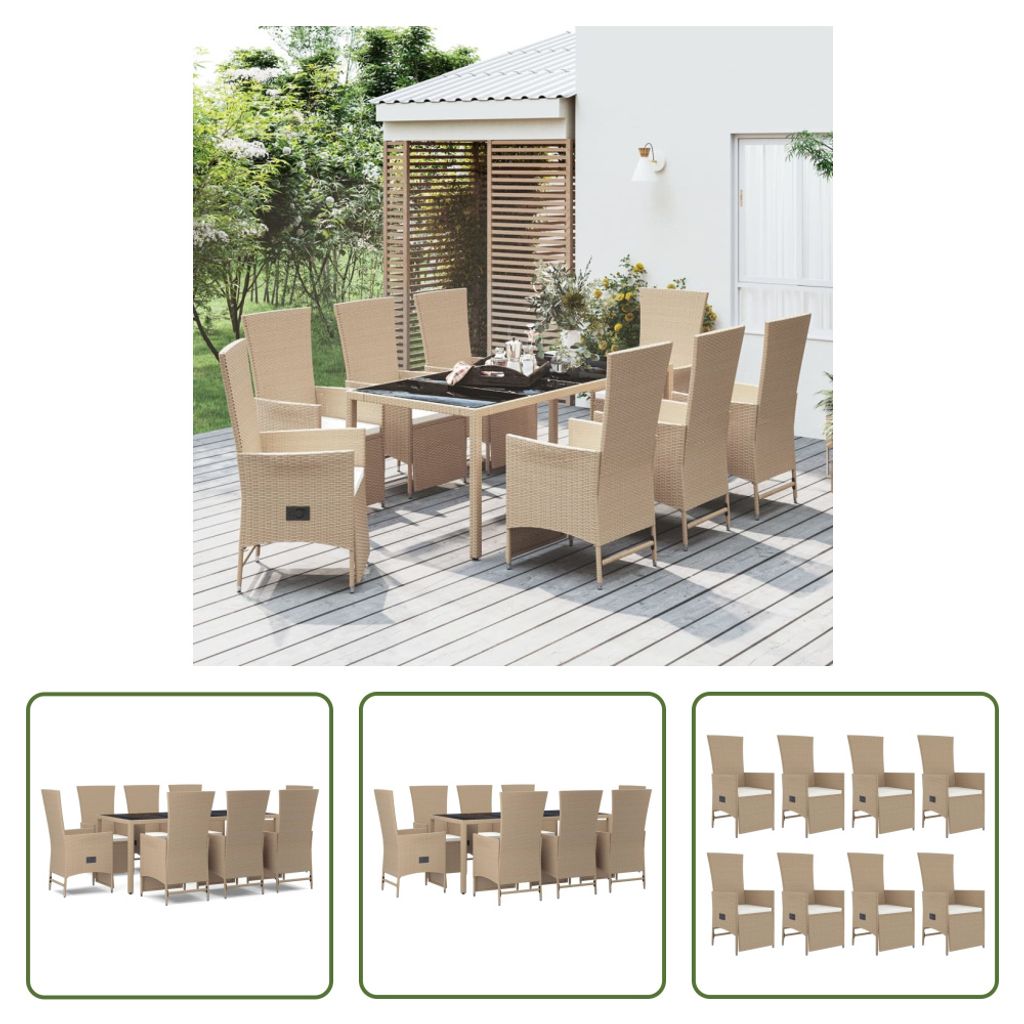 The Living Store 9-tlg. Garten-Essgruppe mit Kissen Beige Produktbild 