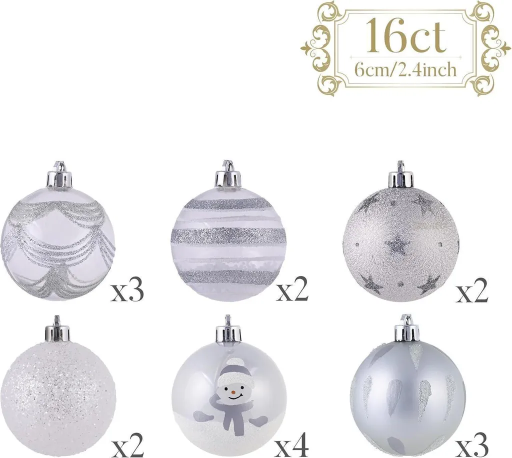Boules de Noël Décoratives 6cm Argent et Blanc - Coffret de 16 Pièces Chic - 2