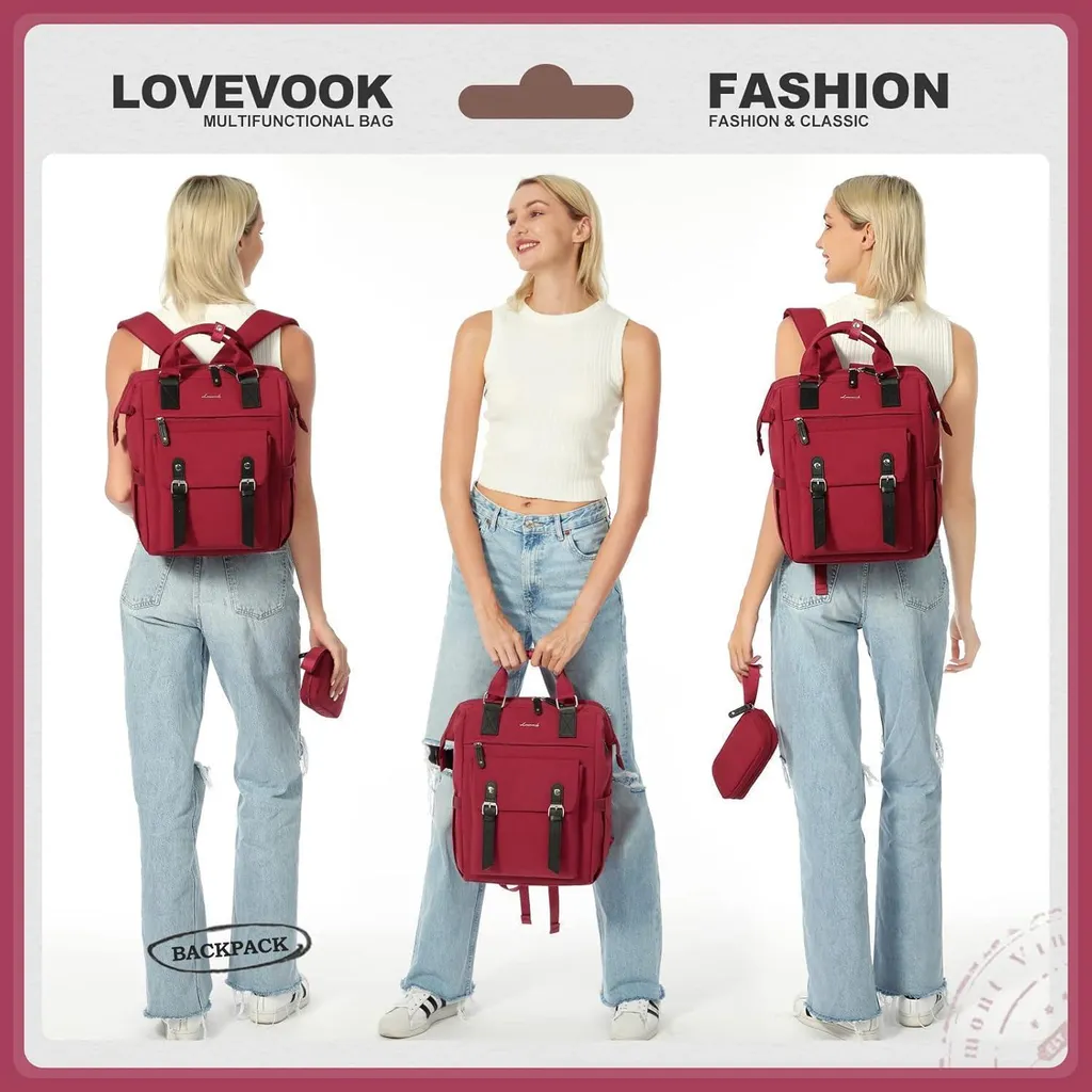Zaino Donna 15.6 Pollici Rosso LOVEVOOK Lavoro e Business - 6