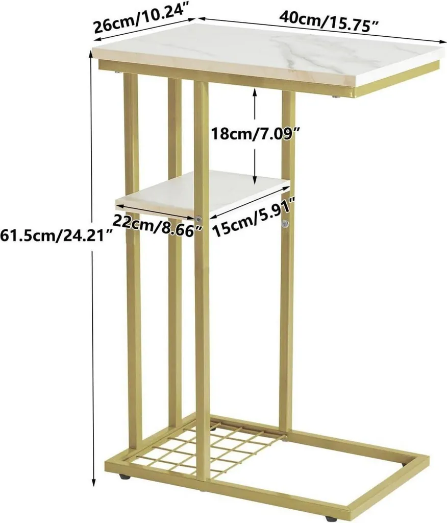 Table d'Appoint Forme C Lot de 2 Fine et Stable Finition Dorée et Blanc - 3