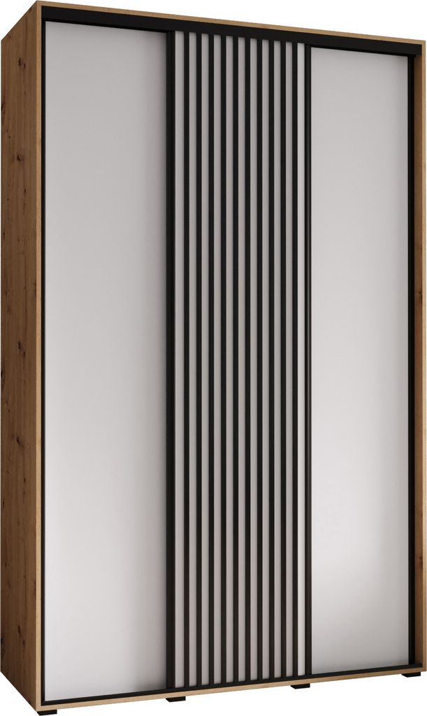 MEBLE KRYSPOL Lanko 1 Schrank mit 3 Schiebetüren - 235,2x150x45 cm - Artisan Weiß Schwarz