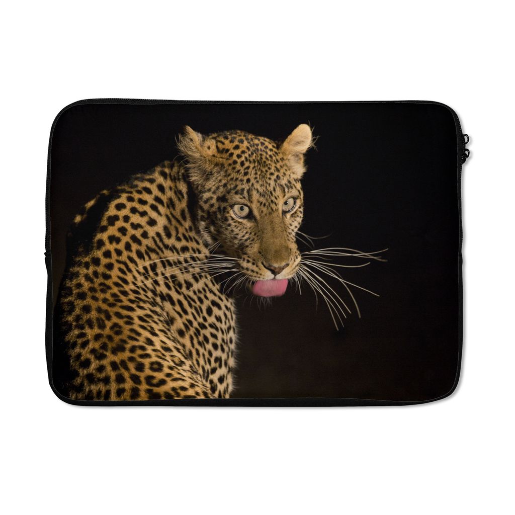 MuchoWow Laptop Hülle 14 ZollLeopard - Zunge - Nacht Laptoptasche - Laptoptasche - Stoßsicher - Schutzhaube