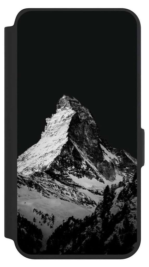 NIVOCASE Klapphülle für Samsung Galaxy S24 Handyhülle aus Kunst Leder NIVOflip schwarz Alpspitze Berg Schnee