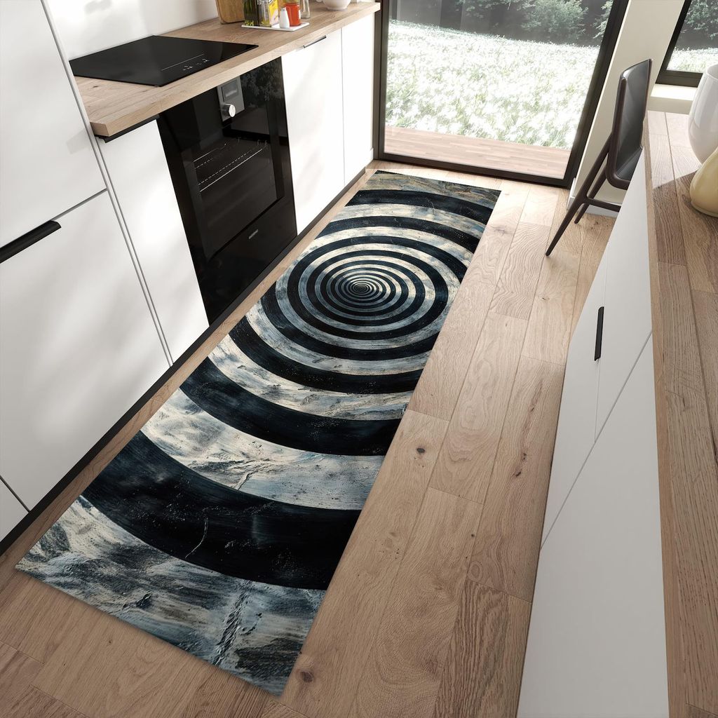 Küchenteppich 80x280cm rutschfest & abwischbar PVC Läufer - Hypnotische Spirale