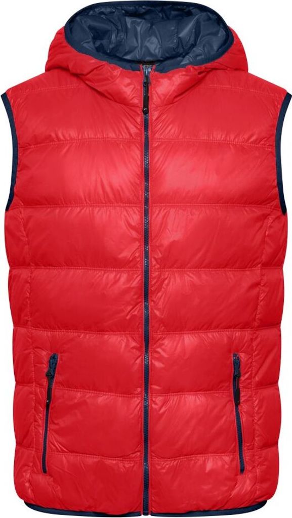 Ultraleichte sportliche Daunenweste mit Kapuze red/navy, Gr. M