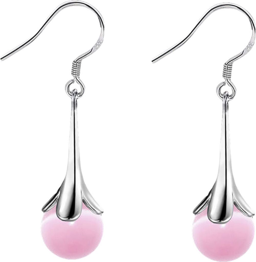 Haken-Ohrringe, attraktive, rostfreie Damen-Trompeten-Blumen-lange Ohrhänger für Dating-Partys-Rosa