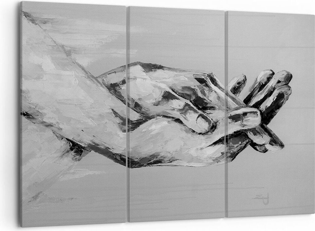 Bild auf Leinwand - Leinwandbild - 3 Teile - Handschriftlich Hände Schwarzweiß - 105x70cm - Wand Bild - Wanddeko - Wandbilder - Leinwanddruck - B...
